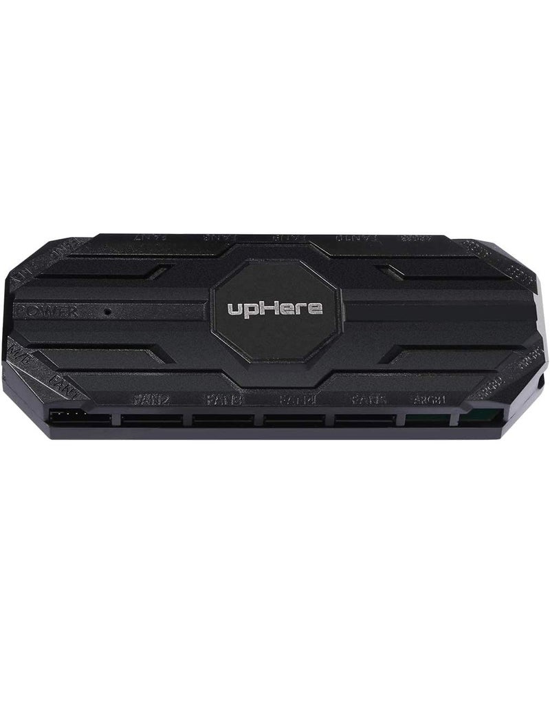 upHere 10-Port 6PIN SATA RGB Hub with 21-Key Remote Control/Splitter for 6-Pin Case Fans in Black-MBX12 - Image 1